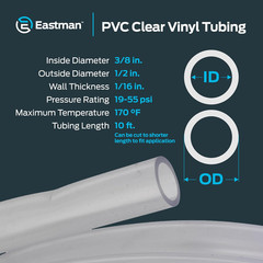 3/8 Inch ID 1/2 Inch OD PVC Clear Vinyl Tubing 10 Foot Length 98620 NEW