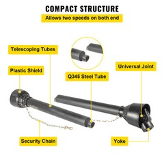 VEVOR PTO Shaft PTO Driveshaft for Tractor 1-3/8″ Spline/Round Ends 39-55″ Black
