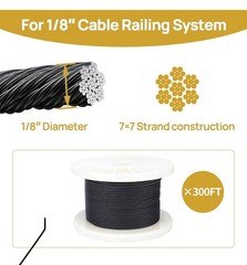 300FT 1/8″ Black Stainless Steel Cable T316 Wire Rope, Aircraft Cable