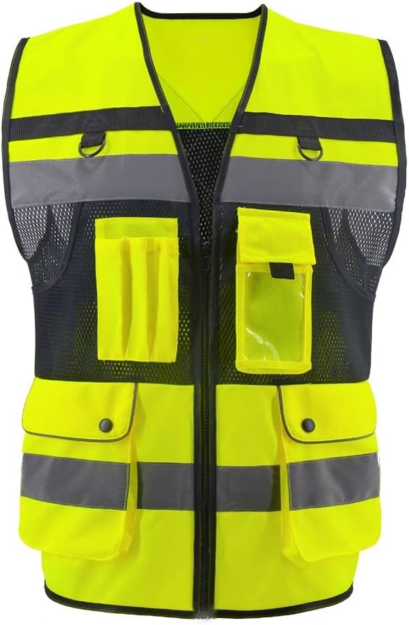 OPLERAI Safety Vest Unisex SIZE 4XL Sleeveless Yellow Multi-Function Pockets NEW