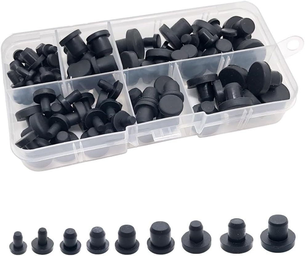 100 Pcs Silicone Rubber Hole Plugs Set 9 Sizes T Type