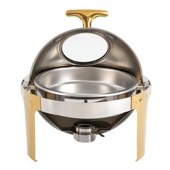 Roll Top Chafing Dish Buffet Set Gold Accent 6.3 Quart Round Stainless Steel