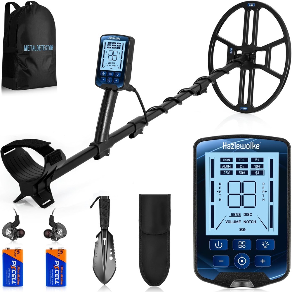 Hazlewolke 14” Metal Detectors for Adults, Waterproof Double-D Search Black