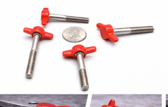 4 Pack – 1/4″- 28 Fine x 2″ Long Thumb Screws / Red Tee Wing / Delrin Head SS