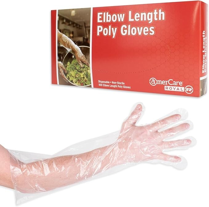 21 1/2″ Elbow Length Poly Glove, Box of 100