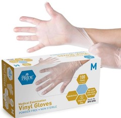 MedPride Powder-Free Vinyl Exam Gloves, MEDIUM, Box/100