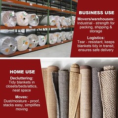 2PCS Carpet Storage Bag,Plastic Rug Storage Bag with Zip Tie,Rug Bags for Mov…