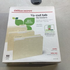 OFFICE DEPOT 1/3-CUT TAB FILE FOLDERS, LETTER SIZE, BOX OF 100 – MANILA