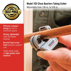 RIDGID 32975 Model 103 Close Quarters Compact Tubing Cutter for Small, Silver