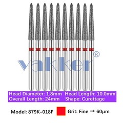 10/Pk Dental Gingival Curettage Diamond Burs 879K-018F FG Friction Grip Bur Fine