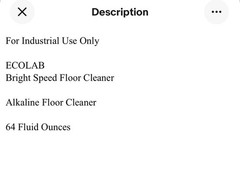 NEW ECOLAB Bright Speed Alkaline Floor Cleaner 64 FL OZ for Industrial Use Only