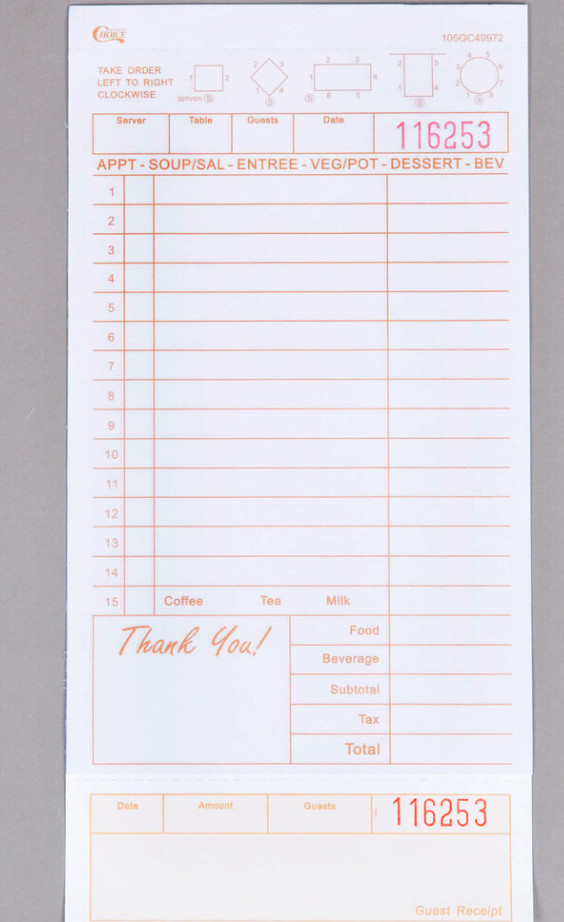 (2000-Pack) 2 Part Tan and White Carbonless Guest Checks w/ Bottom Guest Receipt