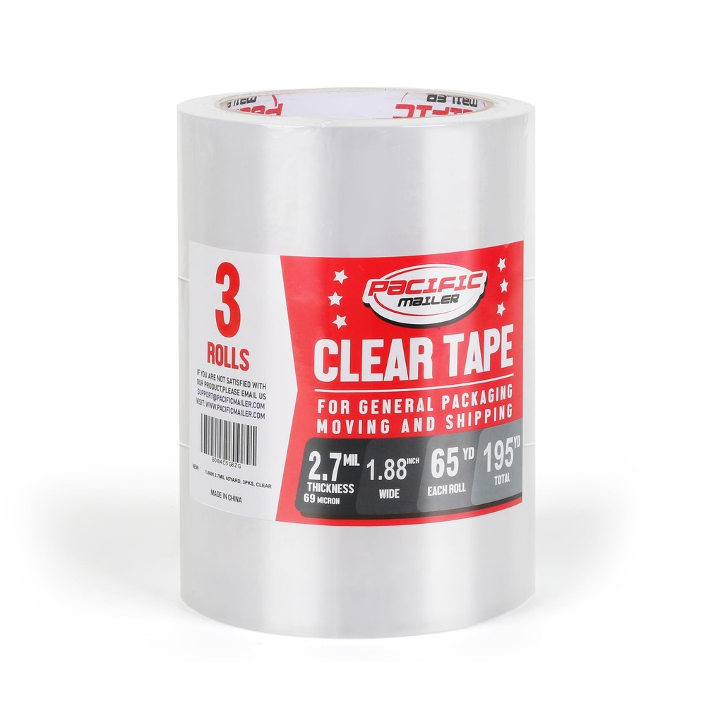 Packing Tape, 1.88 inch Wide x 65 Yards Per Roll, Clear, 2.7MIL Thickness Hea…