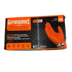 Ammex Glovework GWON49100 Disposable Nitrile Gloves Diamond Grip, Orange, 2XL￼￼