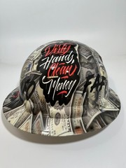 New Full Brim Hard Hat Custom Hydro Dipped DIRTY HANDS CLEAN MONEY FAFO EDITION