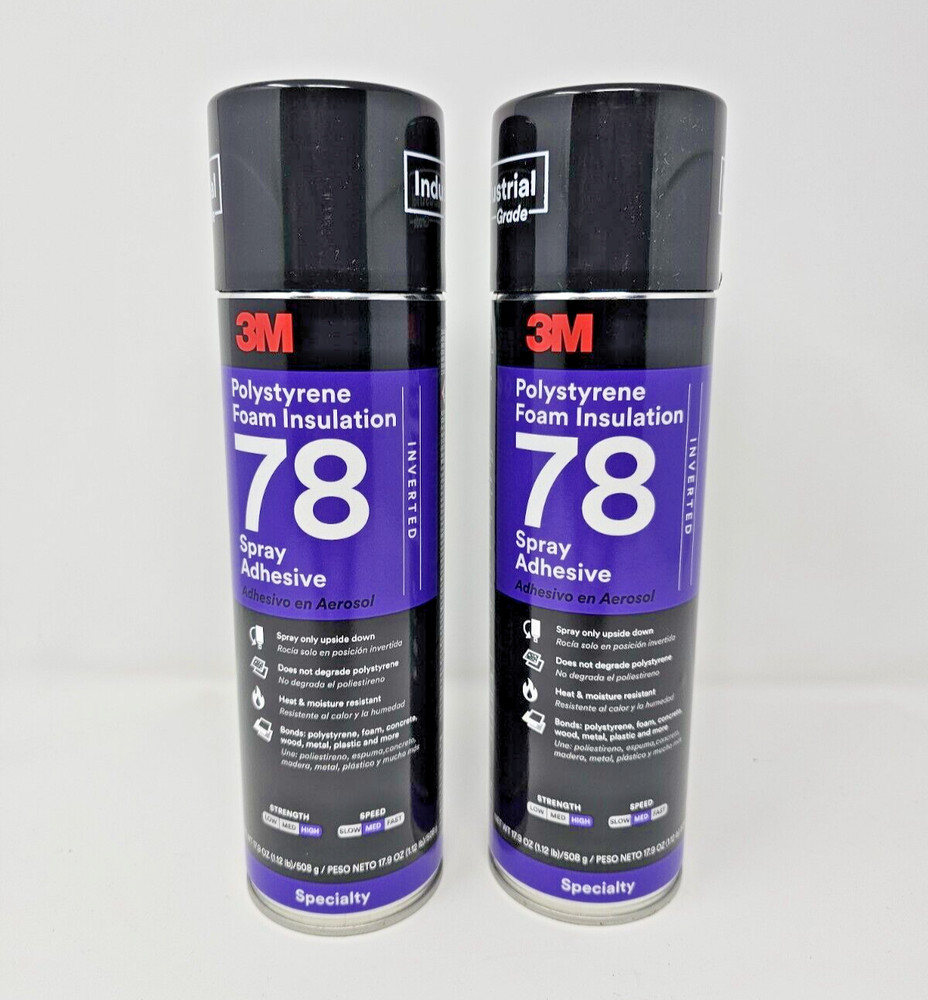 (2) 3M Polystyrene Insulation 78 Spray Adhesive Clear, Net 17.9 Oz Double Pack