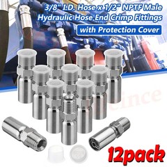 12 Pack 1/2″ NPTF Hydraulic Hose End Fittings, 3/8″ I.D. Hose x 1/2″ NPTF Male