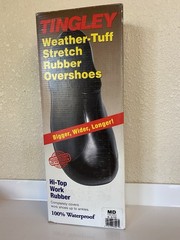 TINGLEY WEATHER-TUF STRETCH RUBBER OVERSHOES FITS MEDIUM 8-9 1/2 MENS NEW IN BOX