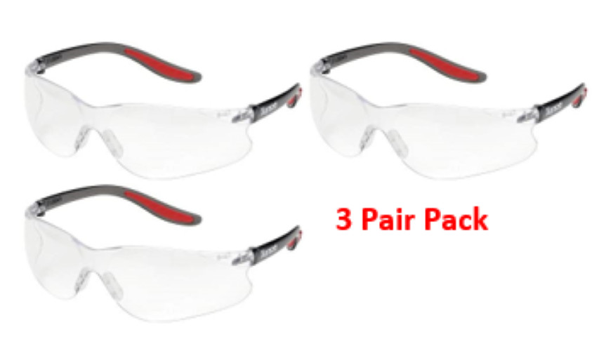 Elvex SG-14C Xenon Safety Glasses, Clear Lens Safety Glasses – 3 Pair Pack