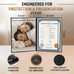 Birth Certificate Holder 8.5×11 Black Faux Leather Document Protector Gold Foil