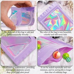 100/200 Smell Proof Mylar Bags Holographic Resealable Foil Pouch Zip Bags Purple