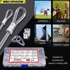 240PCS 304 Stainless Steel Wire Rope Cable Thimbles and Aluminum Crimping Loop S