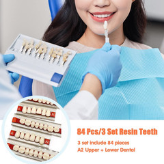 84 Pcs False Teeth Dental Complete Acrylic Resin Denture Teeth, 3 Sets A2
