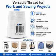 New 6 Cones 100% Polyester White Thread for Portable Bag Closer Stitcher