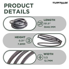 Lawn Mower Deck Belt 151 1/2 Inch x 1/2 Inch VBelt Durable Aramid Cord Replacem