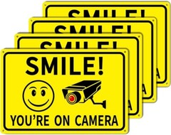 4-Pack Smile You’re On Camera Signs 8″x12″ Rust Free Aluminum Video Surveillance