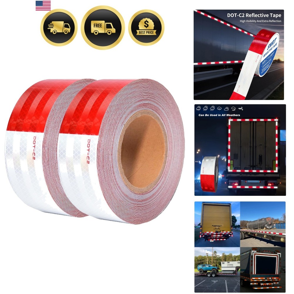 DOT-C2 Reflective Tape 2 Inch x 200 Feet Red White Reflective Tape Outdoor Wa…