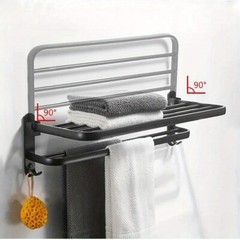 Space-Saving Wall-Mounted Bathroom Shelf with Towel Bar
