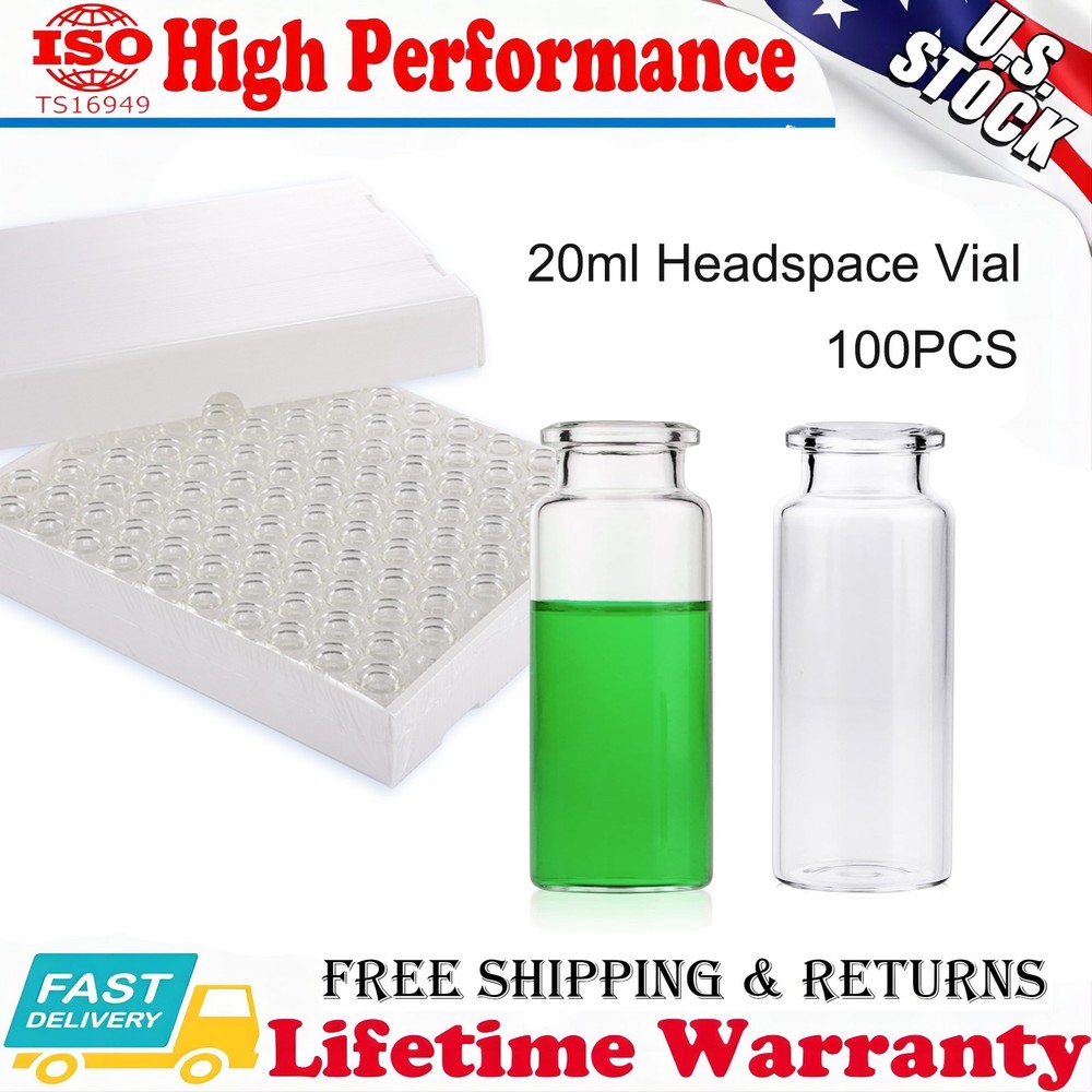 100PCS 20ml Glass Vials Headspace Vials Lab Vials w/ Caps Sample vials