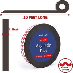 10 Feet x1/2 in Magnetic Tape Strips Roll with Strong Adhesive for Fridge