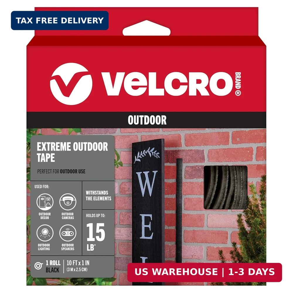 VELCRO Brand Extreme Outdoor Heavy Duty Tape | 10Ft x 1 In | Holds 15 lbs | Blac