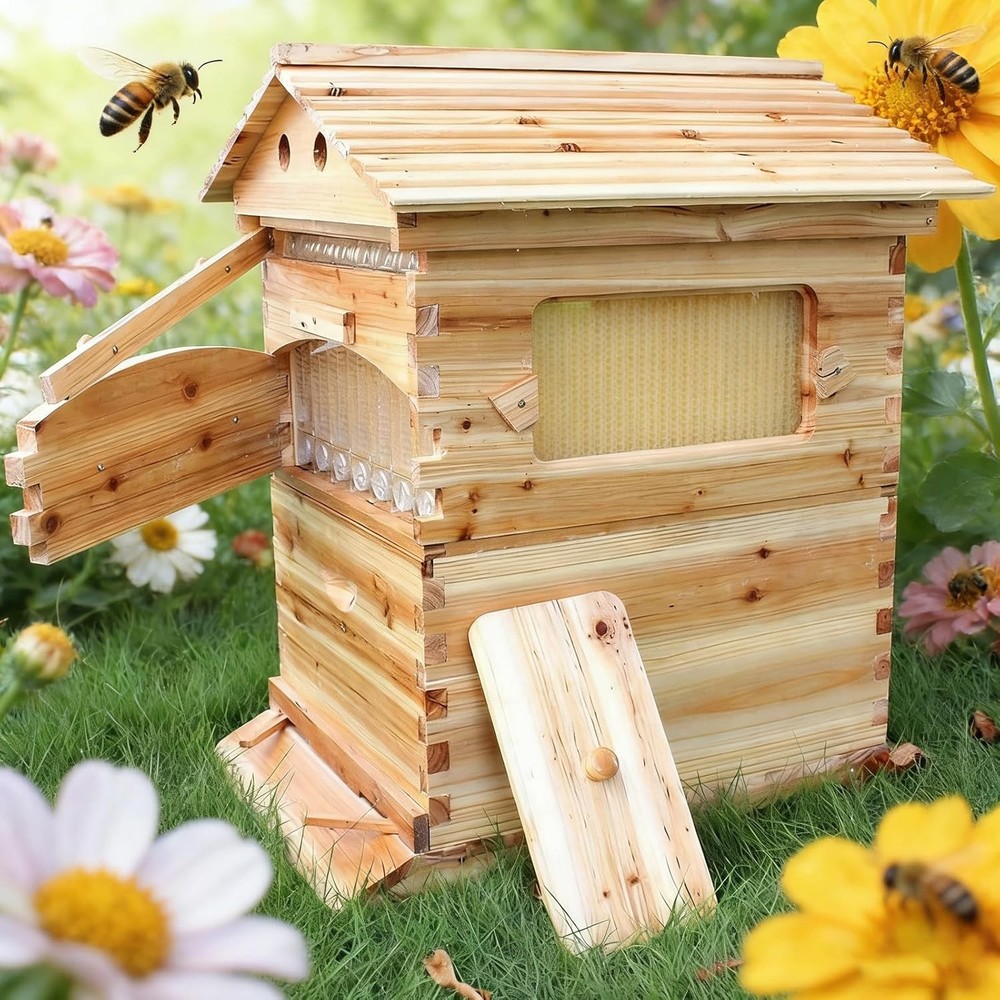 Automatic Beehive House Beekeeping Bee Hives Boxes + 7pcs Auto Honey Hive Frames
