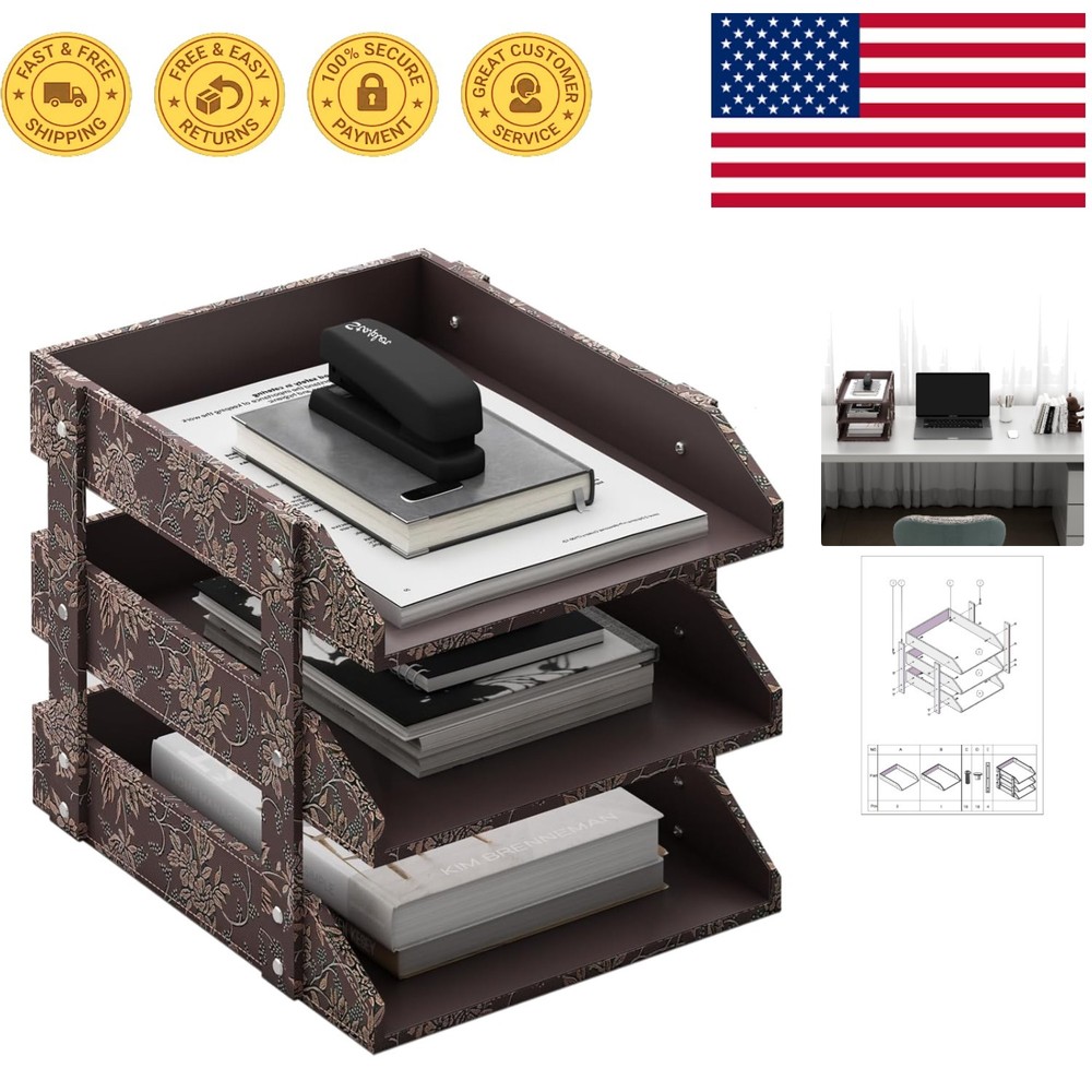Stylish Retro Leather 3-Tier Stackable Letter Tray – Perfect for Office Elegance