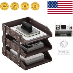 Stylish Retro Leather 3-Tier Stackable Letter Tray – Perfect for Office Elegance