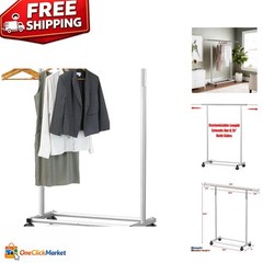 Stylish Rolling Clothing Rack – Adjustable Width from 30″ to 47″, Holds 100 lbs
