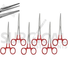 RED – 6 Pcs Kelly Hemostat Forceps 5.5″ Straight Surgical Dental German Grade