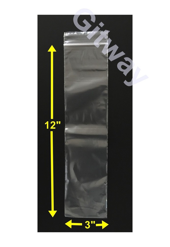 3″ x 12″ Reclosable Resealable Zip Top Lock Clear Plastic Poly 3×12 Bags 2 ML
