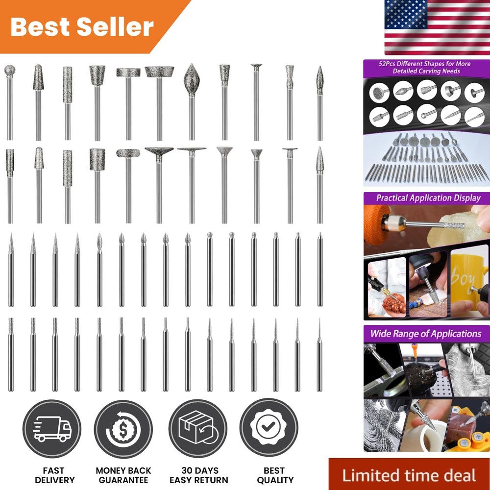 Multi-Shape Diamond Grinding Bit Set for Dremel – 52pcs for Precision Crafting