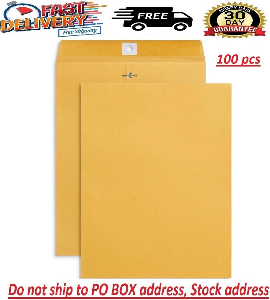 100 Pcs CLASP ENVELOPES 10×13 28lb Kraft Shipping Mailing Gummed Business Manila