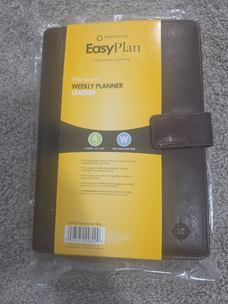 Franklin Covey Easy Plan Wire-Bound Weekly Planner Leather Brown 5.5″x 8.5″
