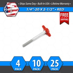 1/4″-20 x 2-1/2″ Thumb Screw Stainless Steel – Red Tee / Wing Knob – USA
