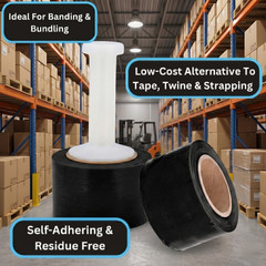 Cast Narrow Banding Stretch Wrap 3″x1000′ 80 Gauge Black Shrink Film 36 Rolls