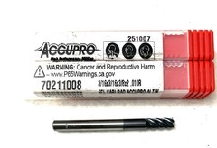 2PC Accupro 70211008 3/16″ 5FL Corner Radius End Mill .01R Solid Carbide AlTiN