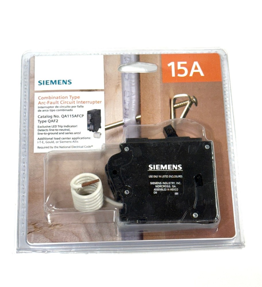 Siemens QA115AFCP Circuit Breaker, AFCI Single-Pole 15A 120V QAF2, Sealed, New