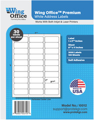 WING OFFICE Premium Shipping Labels Blank Self Adhesive 30 per Sheet 1″ x 2 5/8″