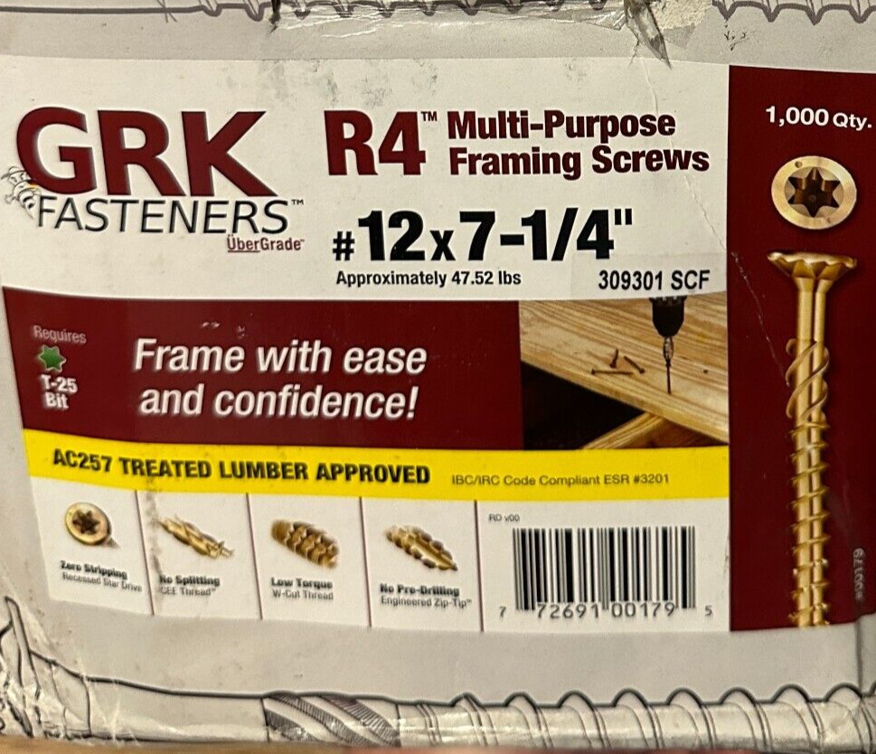 (50) GRK Fasteners Multi-Purpose Screws #12 x 7-1/4″ Framing & Decking 00179